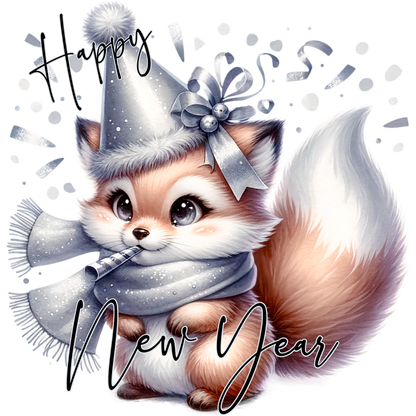 Happy New Year Fox in Party Hat with Scarf product type