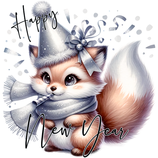 Happy New Year Fox in Party Hat with Scarf product type