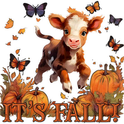It's Fall Cute Calf with Butterflies Poster