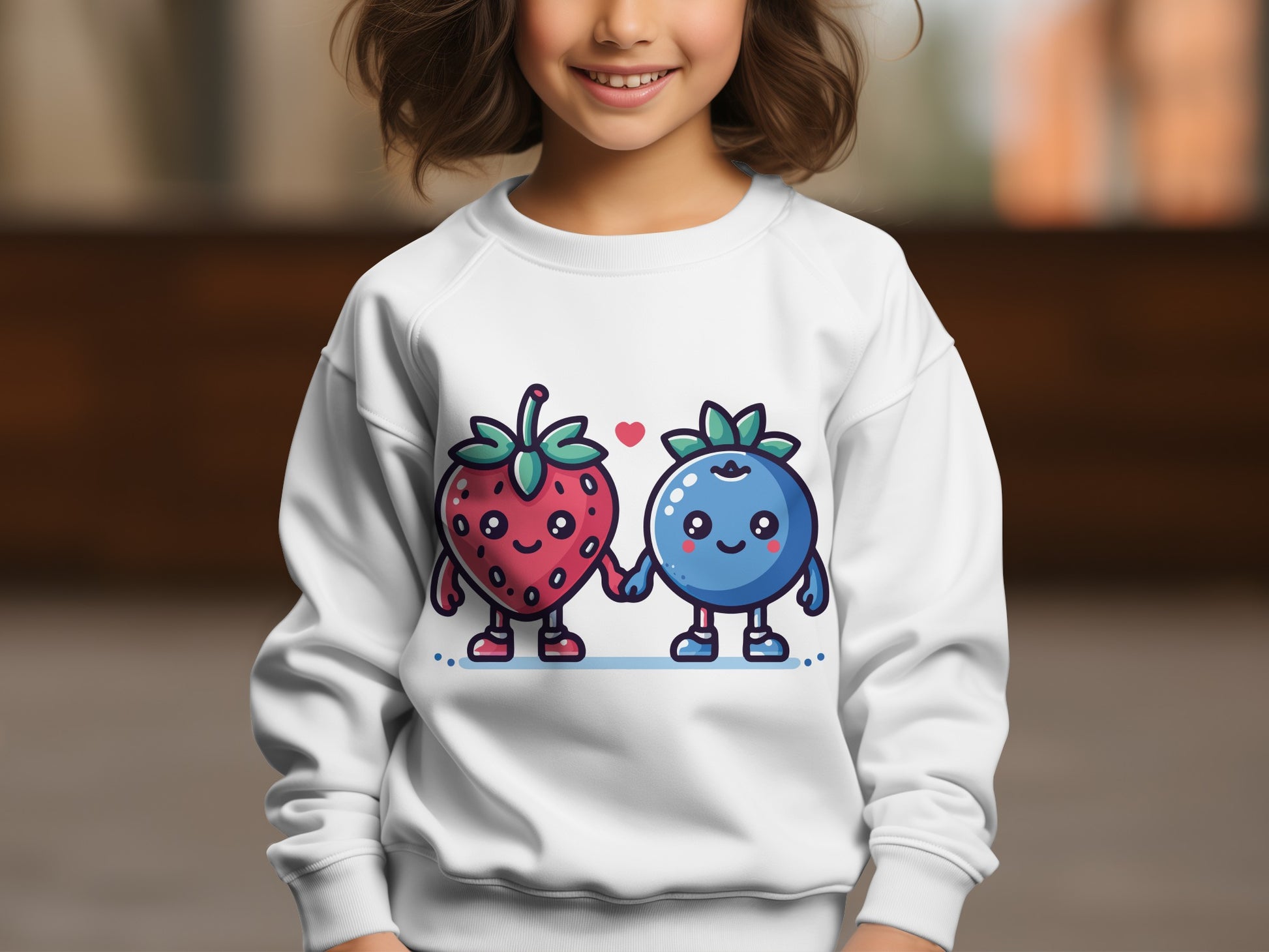 Cute Cartoon Strawberry and Blueberry Sweatshirt