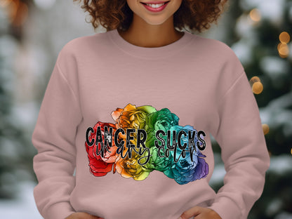 Cancer Sucks colorful floral sweatshirt