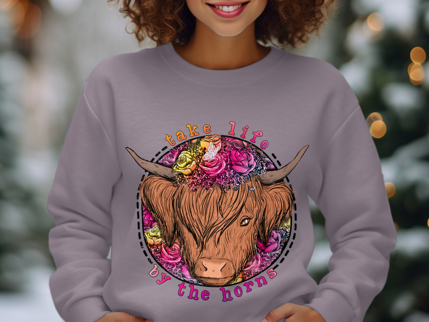 Take Life By The Horns Floral Bull Graphic Sweatshirt