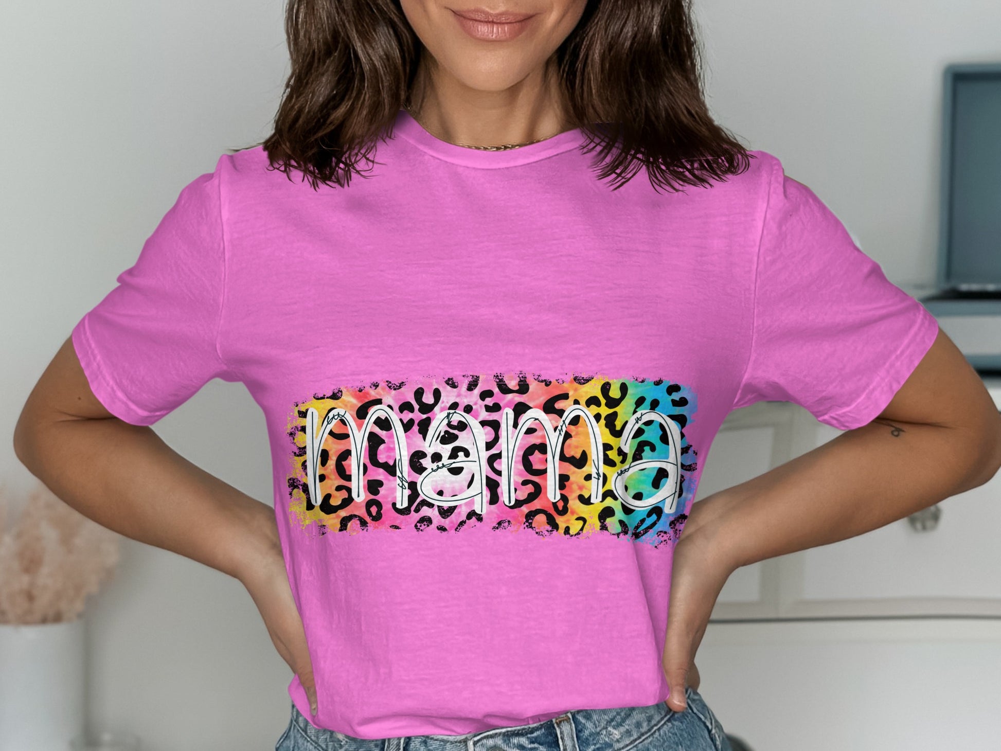 Bright Pink Mama Colorful Leopard Print Shirt