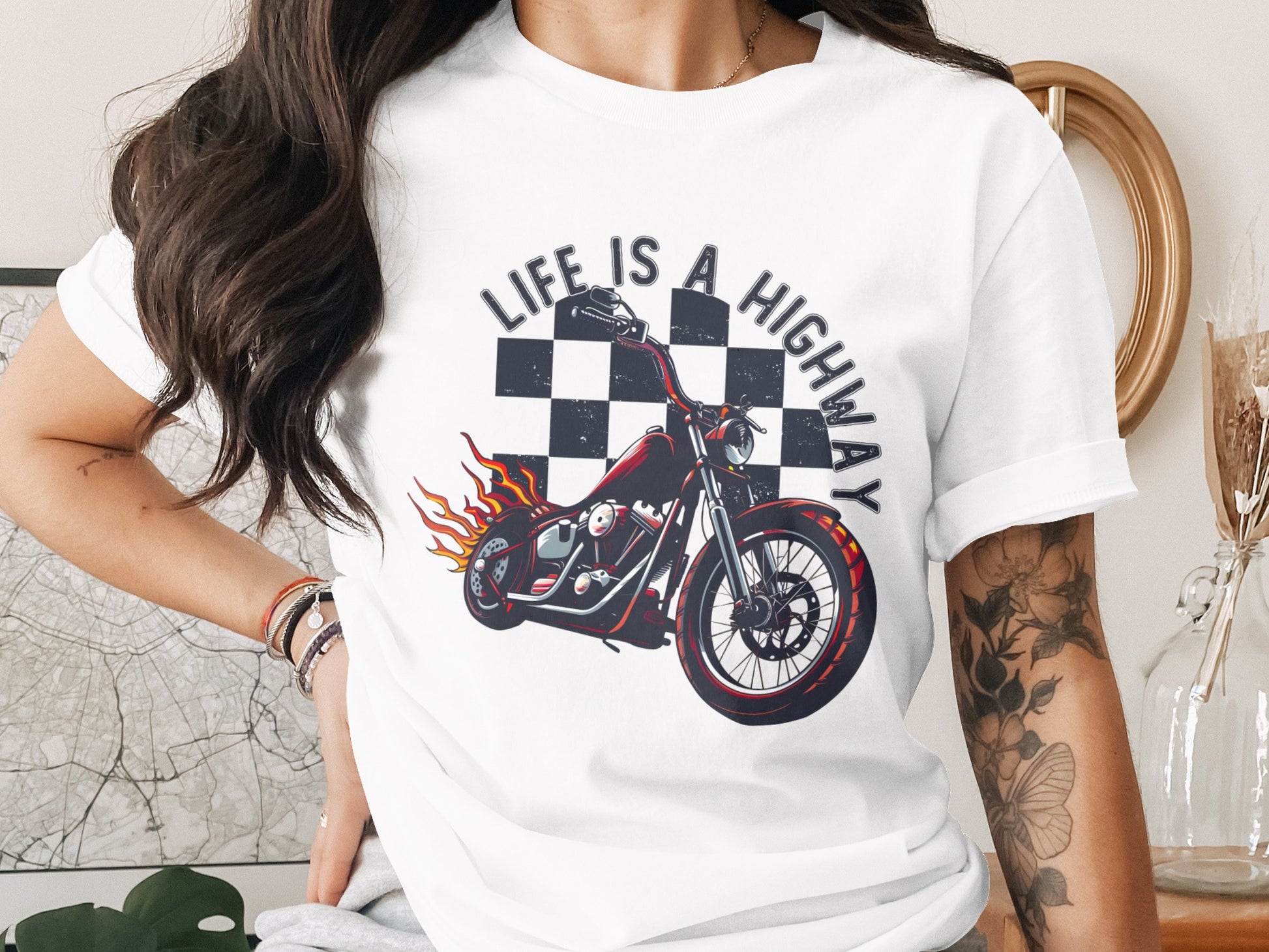 Life is a Highway Motorcycle Graphic White T-shirt