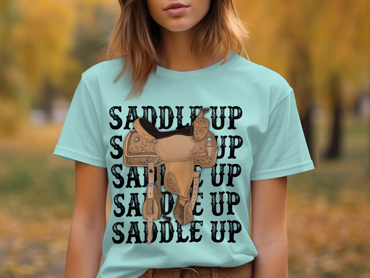 Saddle Up Graphic T-Shirt with Cowboy Saddle Design