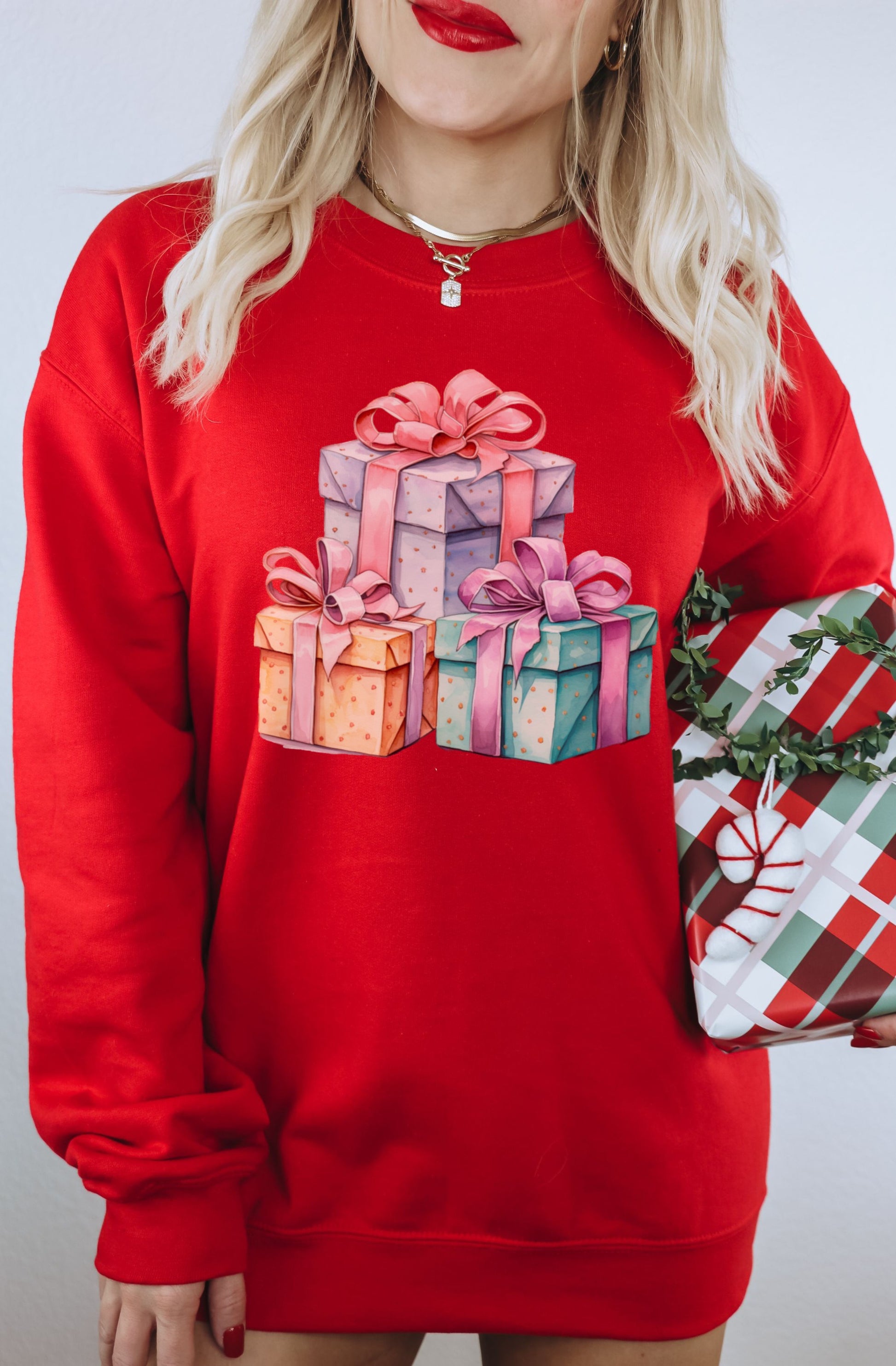 Festive Gift Box Sweater with Colorful Presents Design