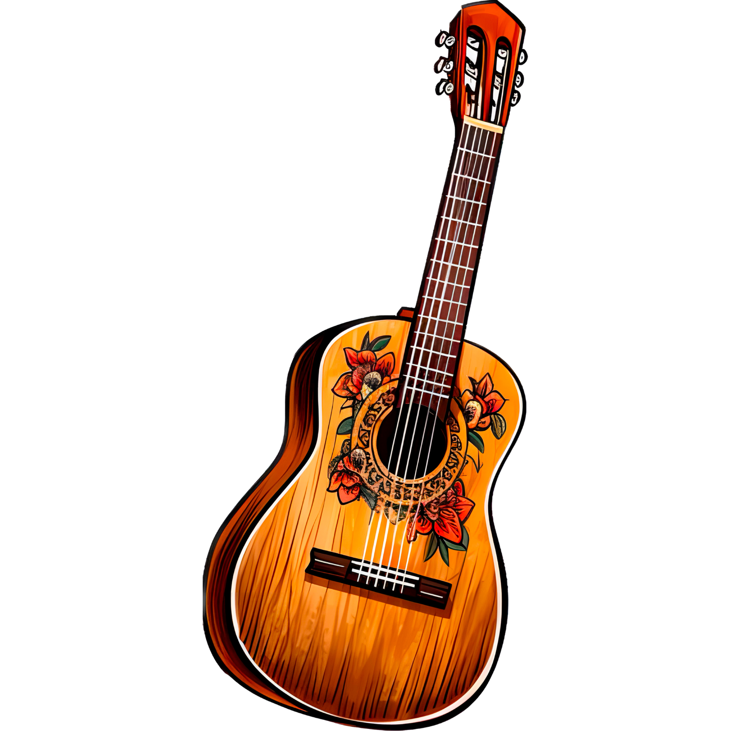 Floral Design Acoustic Guitar with Detailed Body