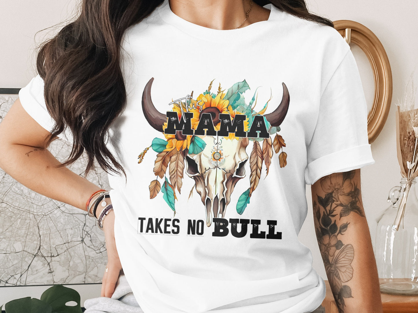 This Mama Takes No Bull Skull Graphic T-shirt