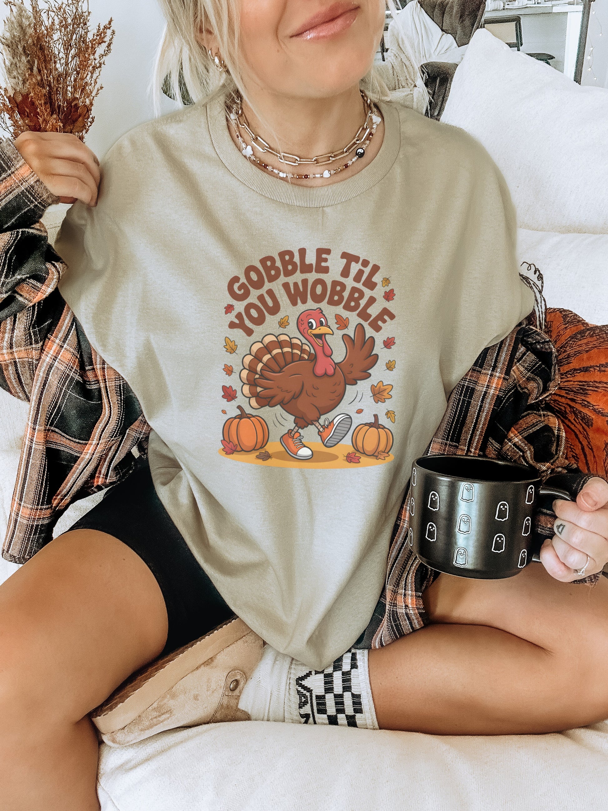 Gobble Til You Wobble Fun Thanksgiving Shirt
