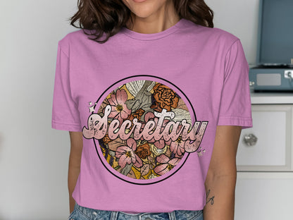Secretary Graphic Tee with Florals Design