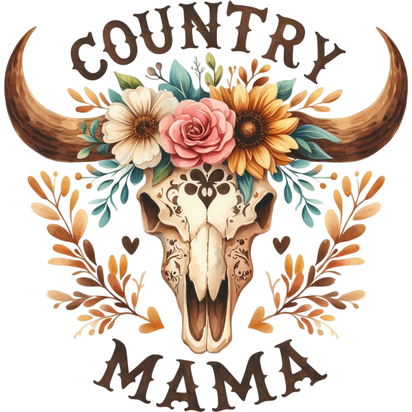 Country Mama Floral Cow Skull Art Print