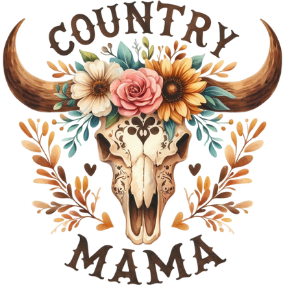 Country Mama Floral Cow Skull Art Print