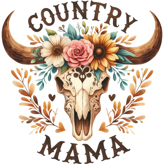 Country Mama Floral Cow Skull Art Print
