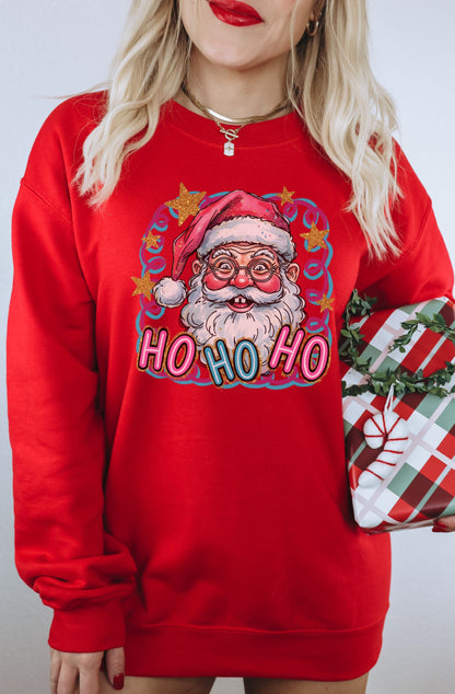 Santa with Ho Ho Ho Graphic on Red Sweatshirt