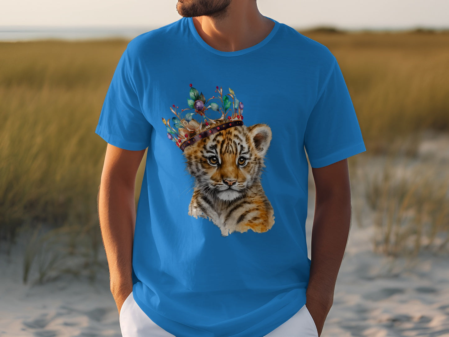 Tiger Cub with Crown Graphic Blue T-Shirt Product