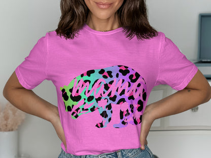 Colorful Leopard Print Mama Bear Graphic Tee