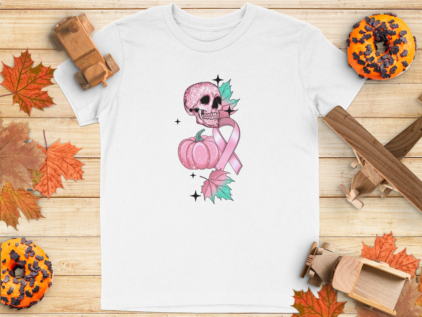 Halloween Pumpkin Skull Pink Ribbon Shirt