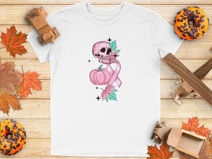 Halloween Pumpkin Skull Pink Ribbon Shirt