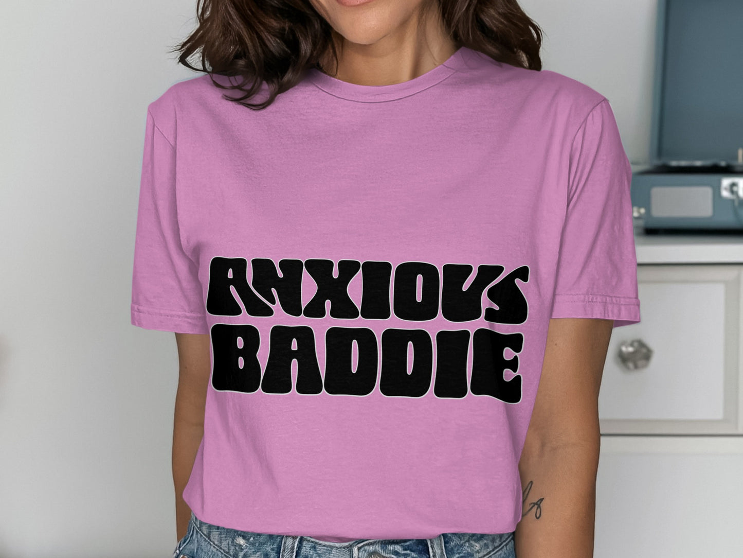 Anxious Baddie Graphic Tee with Bold Statement