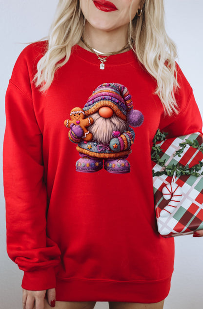 Festive Santa Gnome Holding Gingerbread Man Sweater