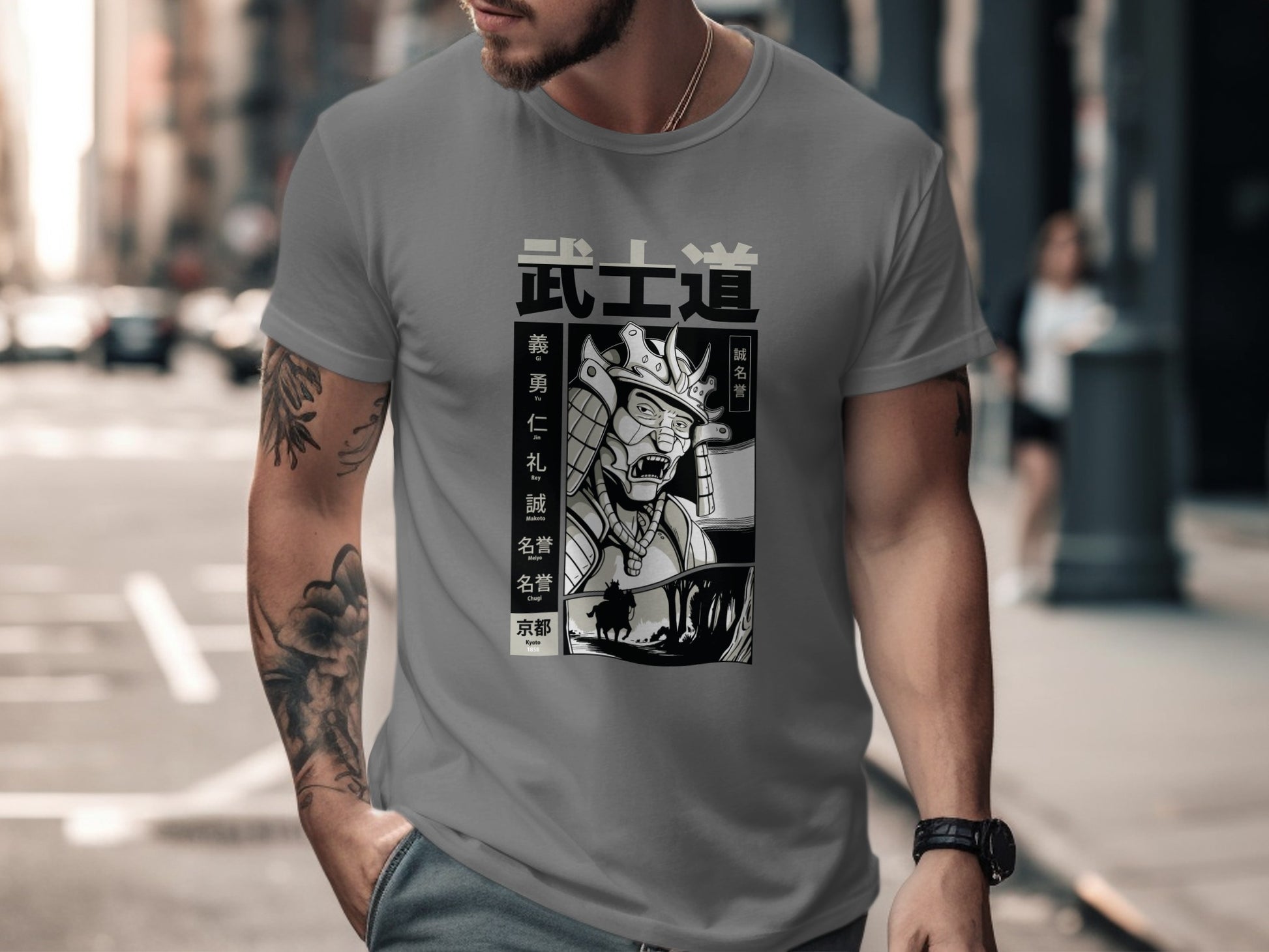 Samurai-themed graphic T-shirt product