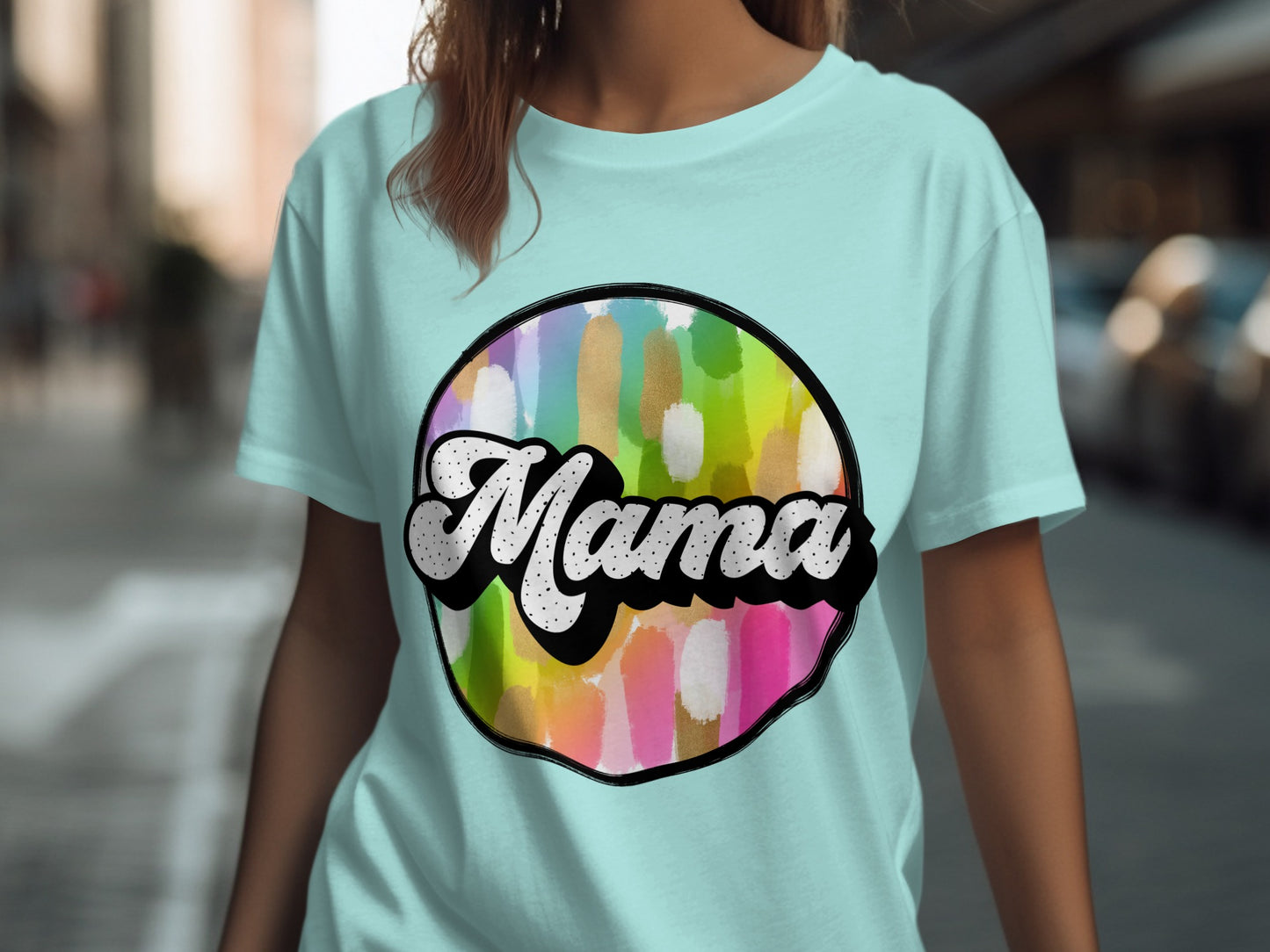 Colorful Striped Mama Graphic Tee Fashion Shirt
