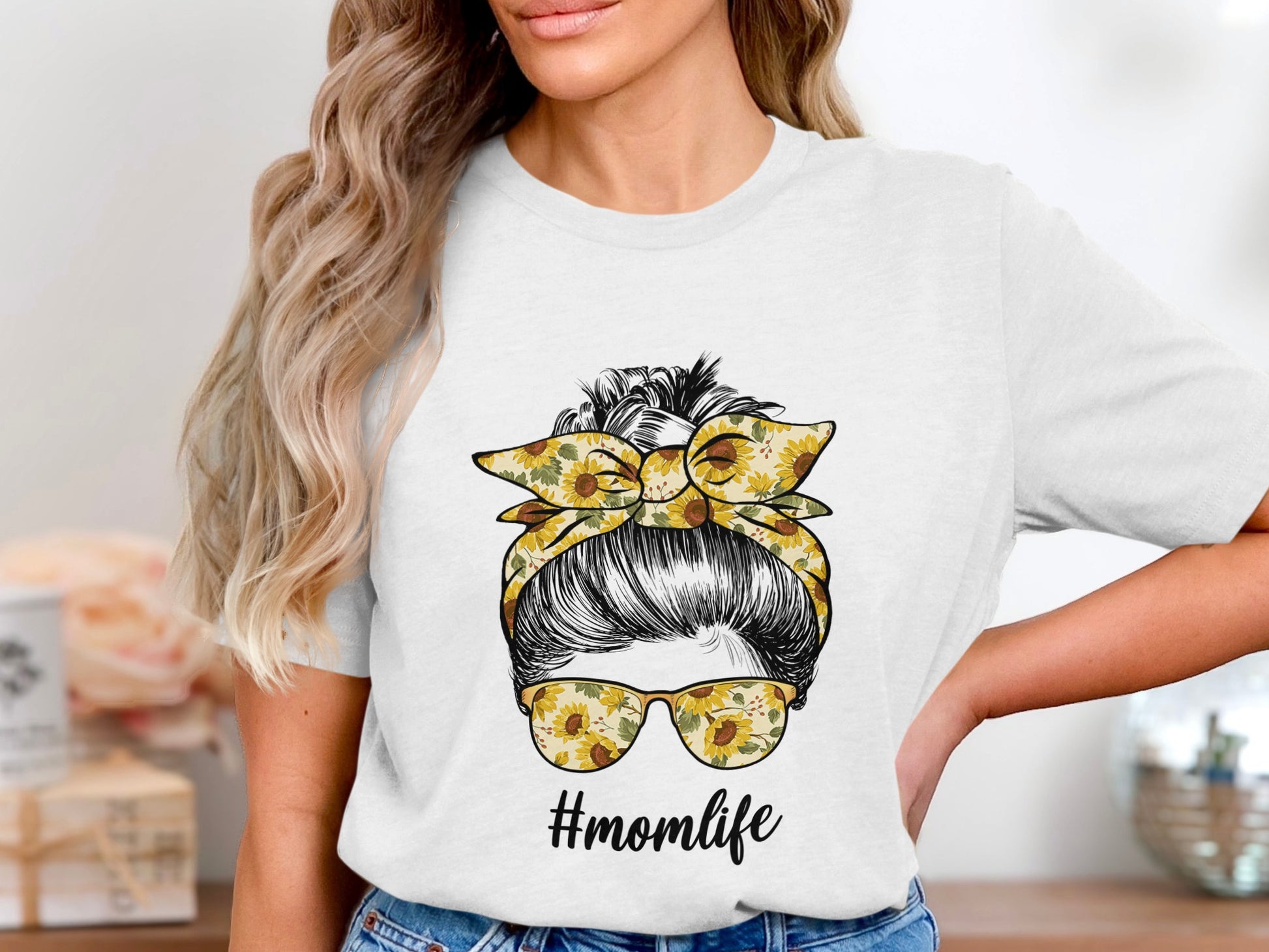 Fun Momlife Floral Hair and Glasses T-Shirt