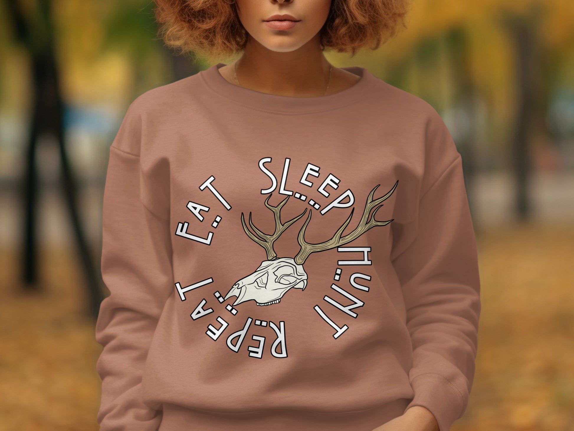Eat Sleep Hunt Repeat Sweatshirt with Deer Skull