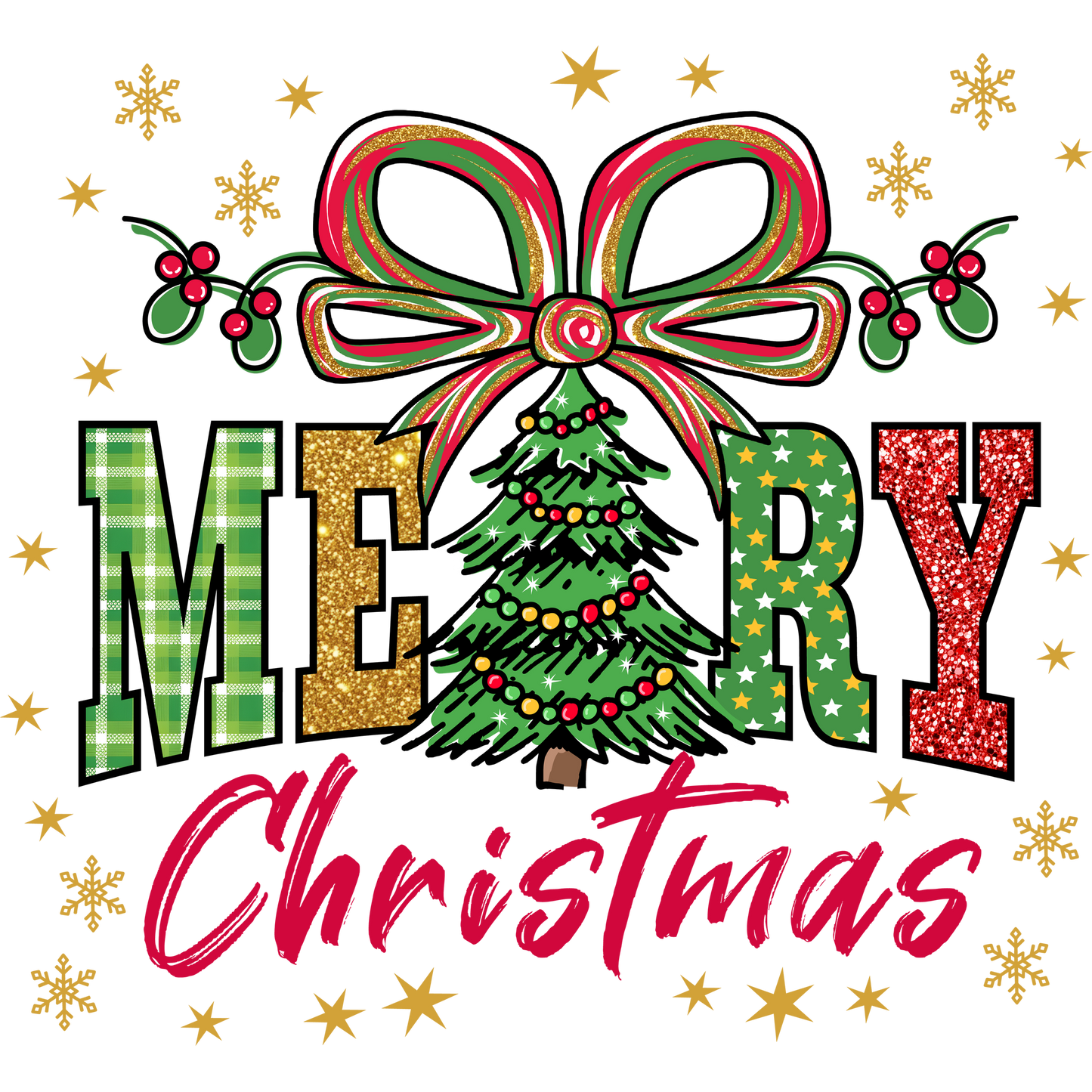 Merry Christmas Tree and Bow Festive Holiday Product