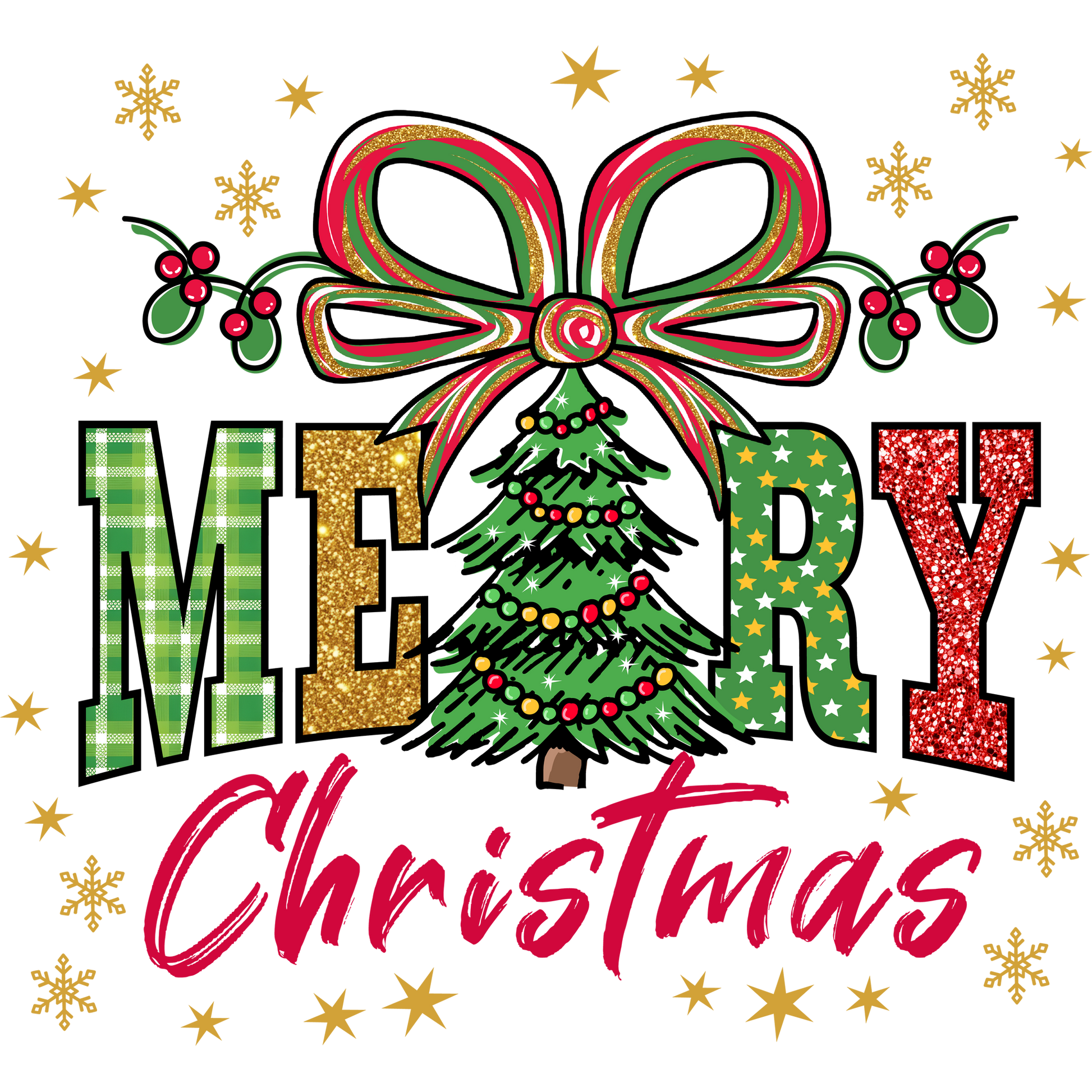 Merry Christmas Tree and Bow Festive Holiday Product
