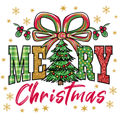 Merry Christmas Tree and Bow Festive Holiday Product
