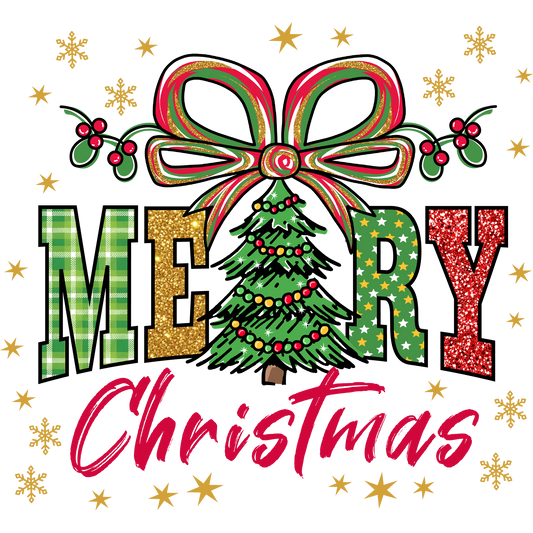 Merry Christmas Tree and Bow Festive Holiday Product