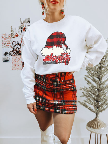 Festive Santa Baby Sweatshirt with Red Plaid Hat Design