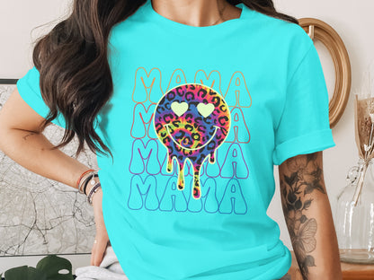 Mama Dripping Heart Leopard Graphic T-Shirt