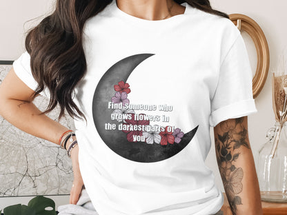 Inspirational Moon and Flowers Graphic Tee