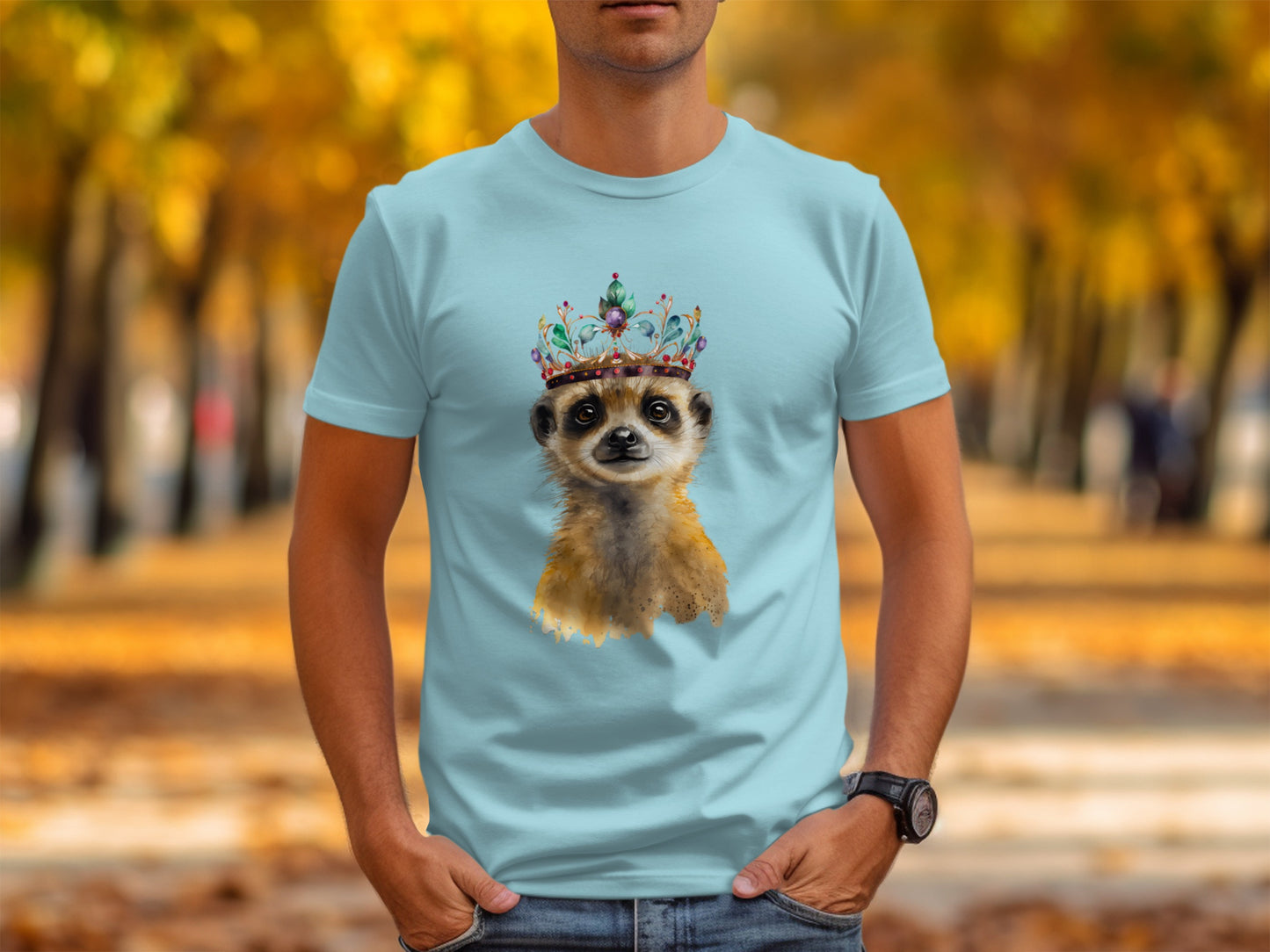 Cute Meerkat with Colorful Crown Design T-shirt