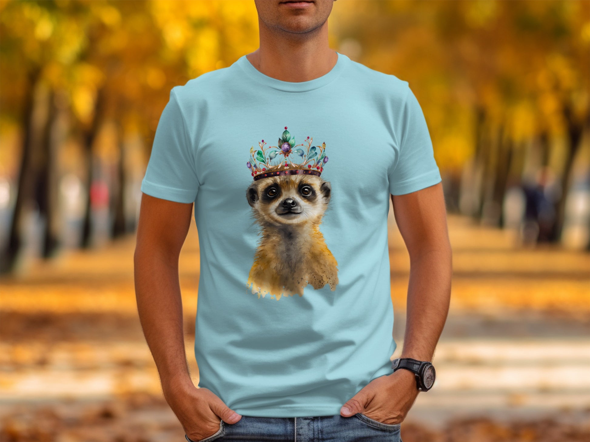 Cute Meerkat with Colorful Crown Design T-shirt