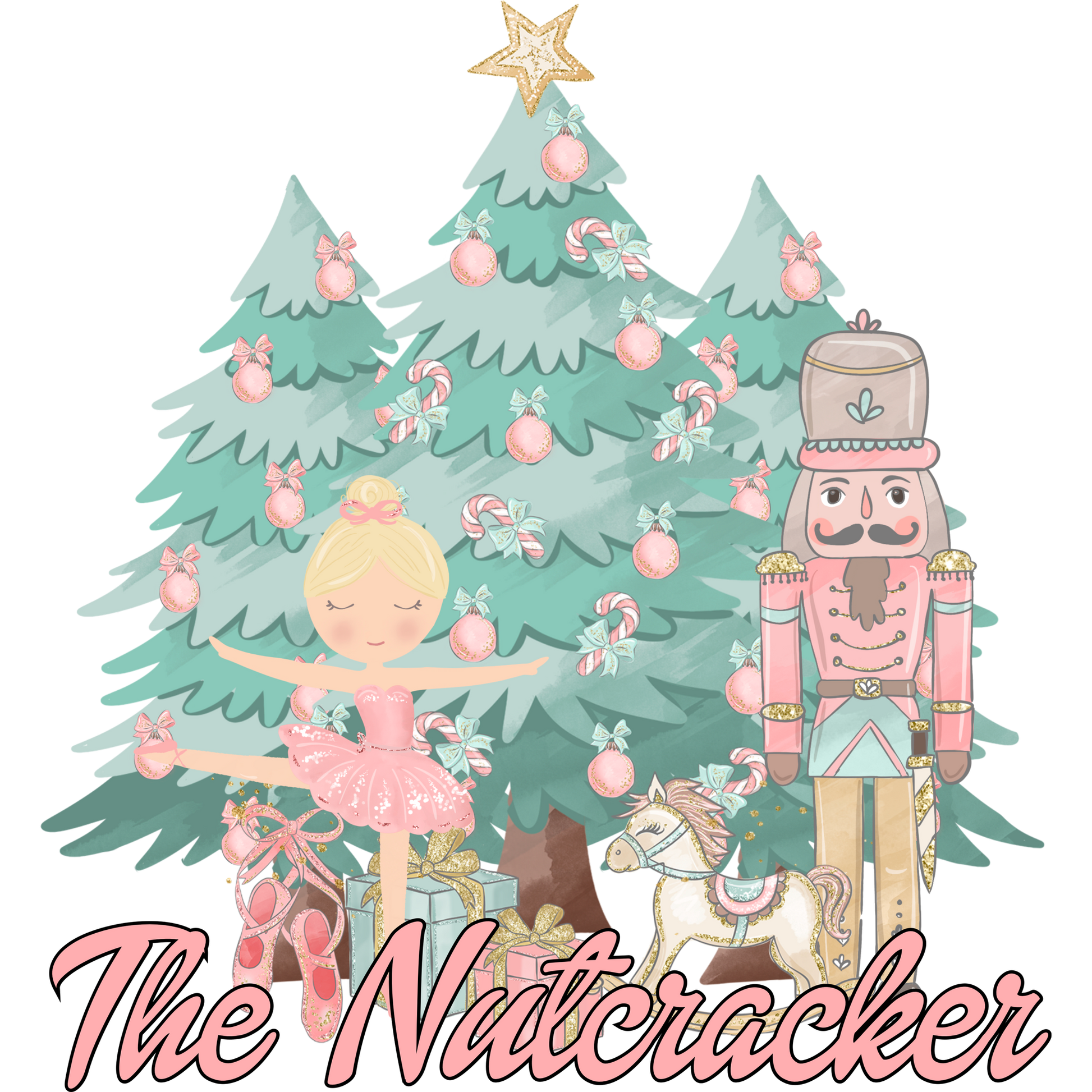 The Nutcracker Ballet Scene with Christmas Tree Decor