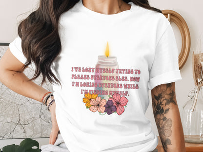 Inspirational Candle and Flowers Design T-Shirt