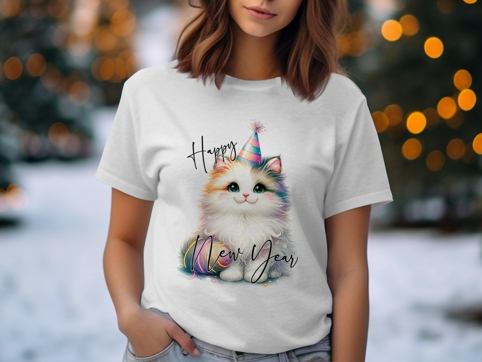 Happy New Year Cat with Party Hat T-shirt