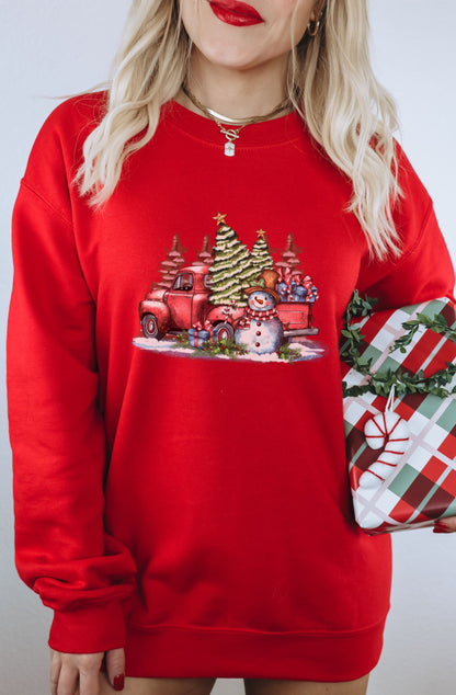 Holiday Christmas Tree Truck and Snowman sweatshirt