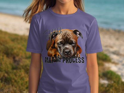 Shhh Nap In Process Cute Dog Printed T-shirt