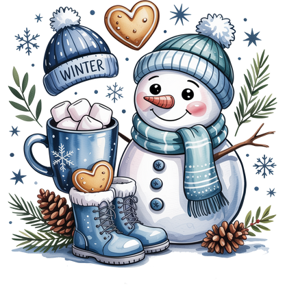 Winter Snowman Hot Cocoa Beanie Boots Art Print