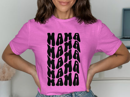 Mama Repeated Text Design on Pink Shirt