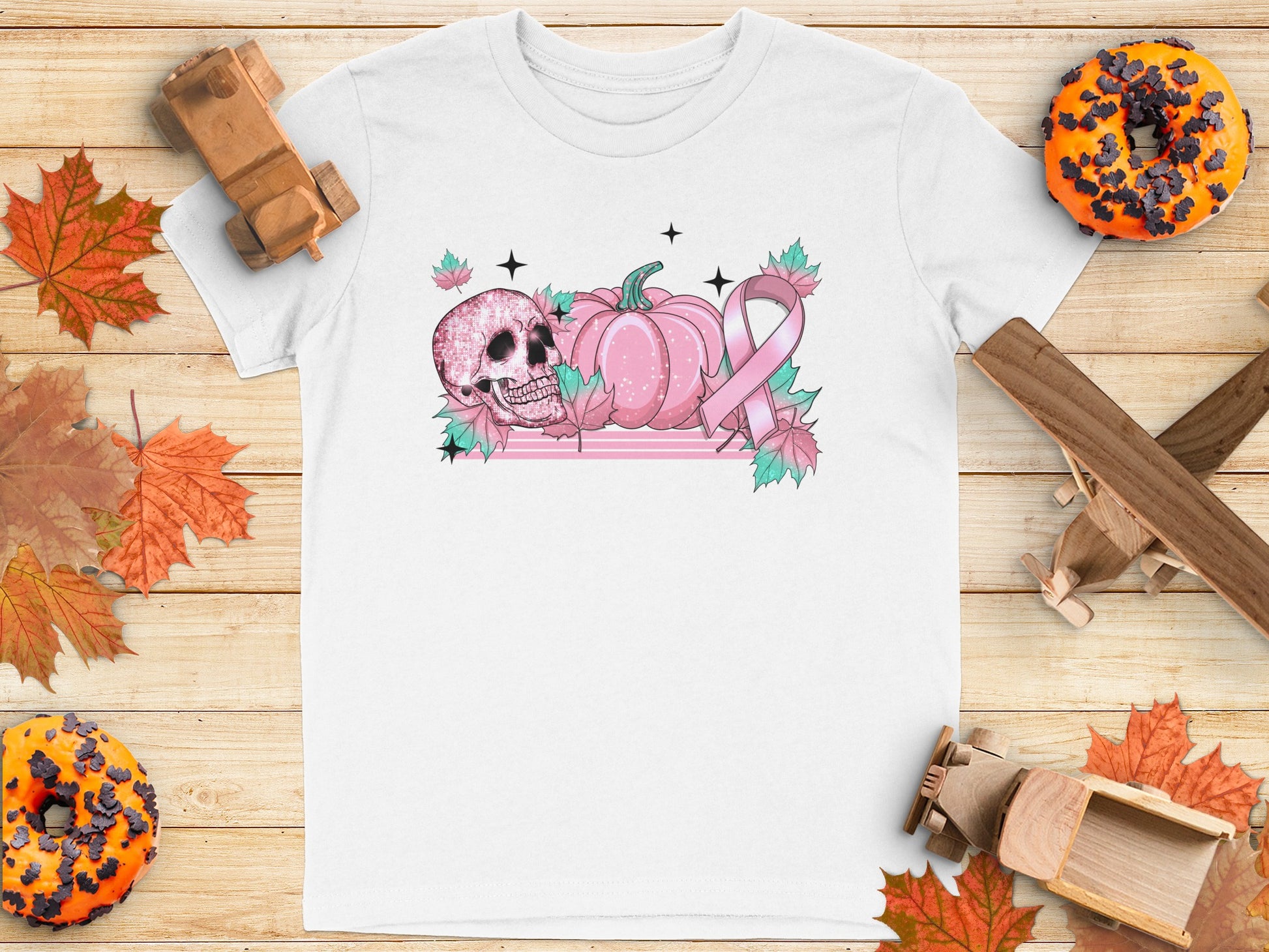 Halloween Pink Ribbon Skull Pumpkins T-Shirt