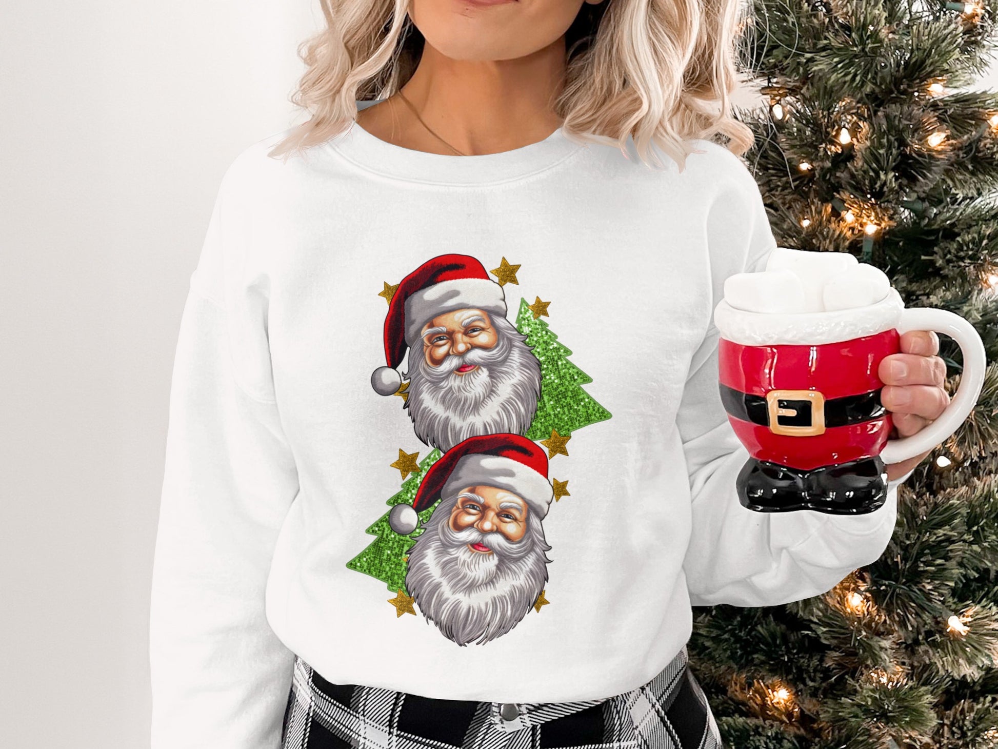 Festive Santa Claus Christmas Tree Sweatshirt Holiday