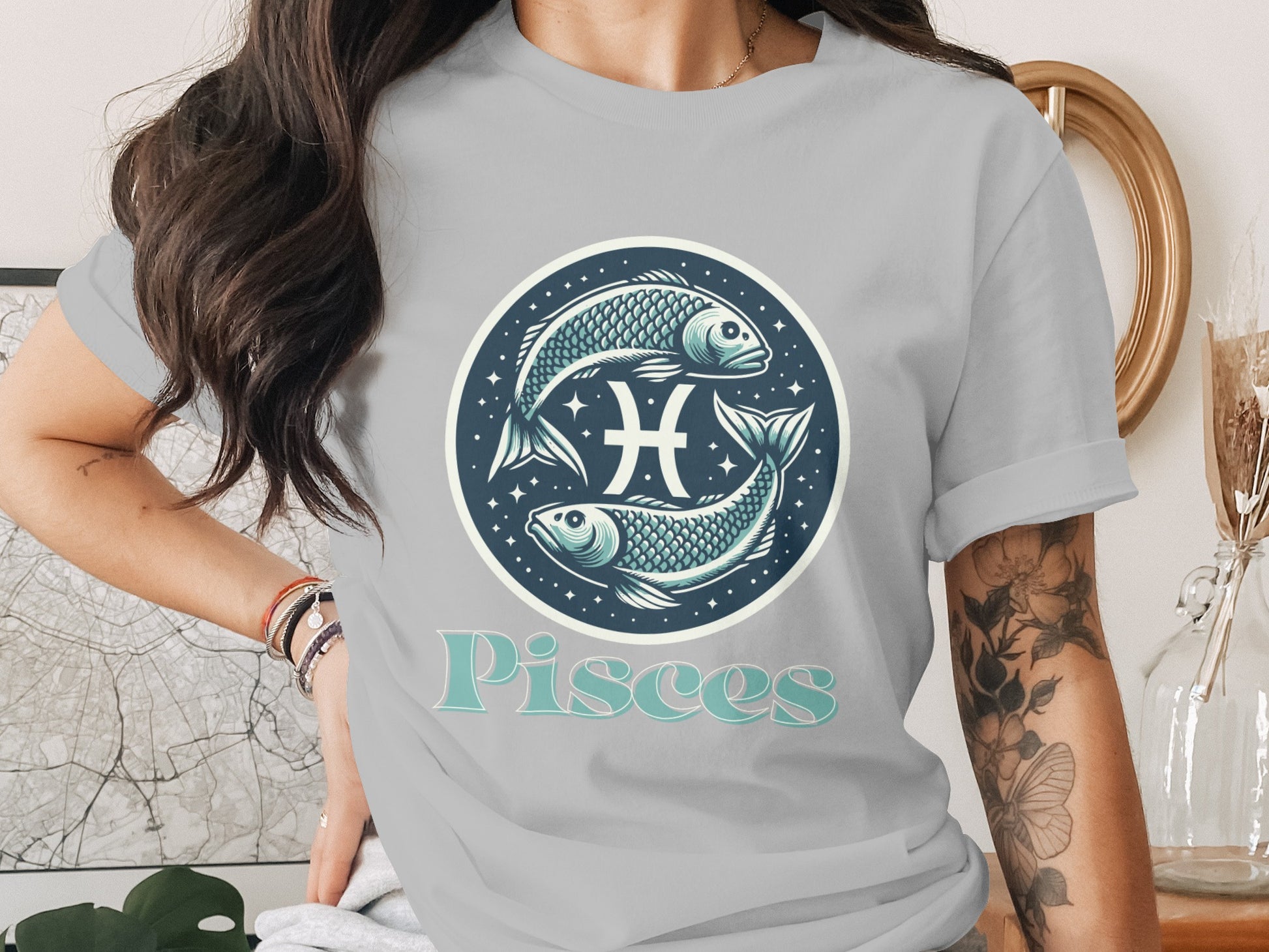 Pisces Zodiac Sign Graphic T-Shirt Casual Fashion Tee