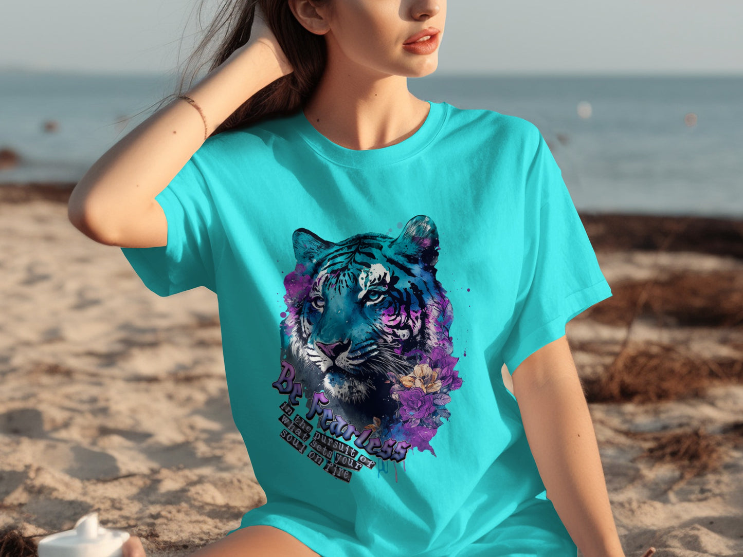Be Fearless Artistic Tiger Design T-Shirt