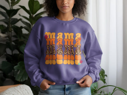 Mama Retro Groovy Flower Leopard Print Sweatshirt