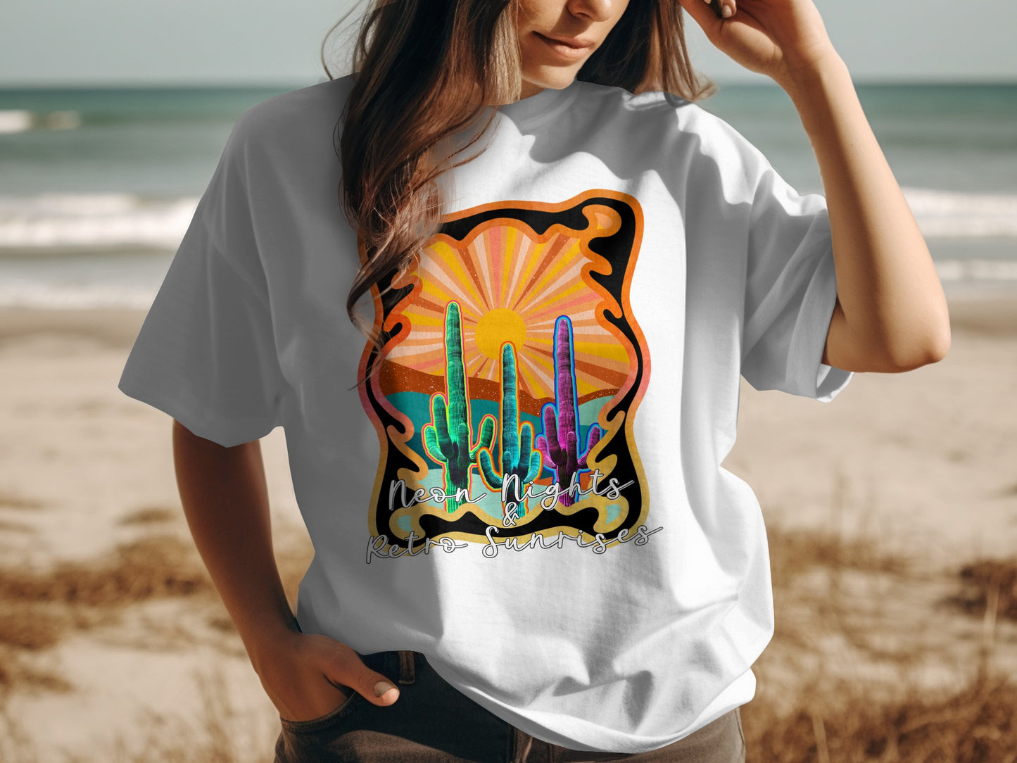 Neon Lights Retro Sunrises Graphic T-shirt
